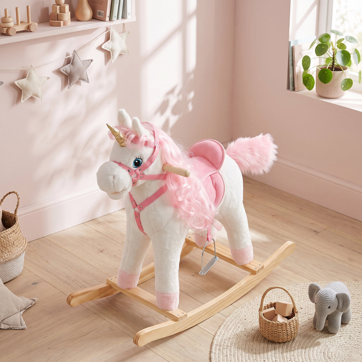 Plush Rocking Unicorn with Sounds and Moving Mouth and Tail - White
