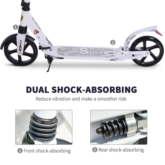 Folding Kick Scooter 2 Big Wheels Teens Adult 14+ Adjustable Ride On White