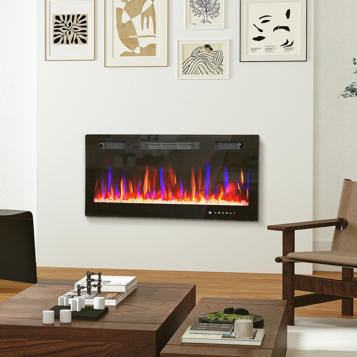 36" Wall Electric Fireplace, Slim Electric Fire, 1800W, Black