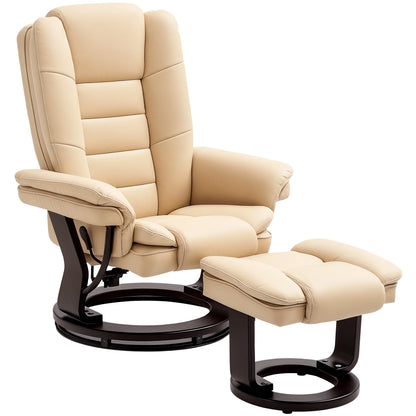 Swivel Manual Recliner and Footrest Set PU Leather Lounge Chair Beige