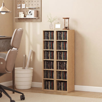 Set of 2 CD Storage Units DVD Shelf with Adjustable Shelves, Natural
