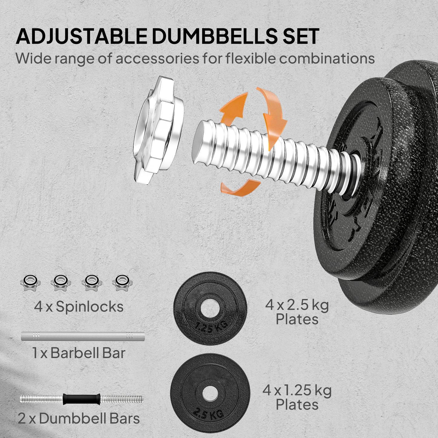 2-in-1 Adjustable Dumbbells Set, 20kg Weights Dumbbells Set
