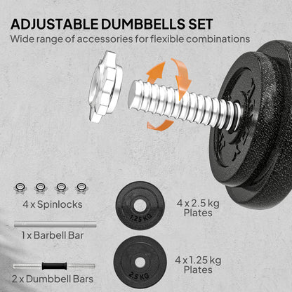 2-in-1 Adjustable Dumbbells Set, 20kg Weights Dumbbells Set