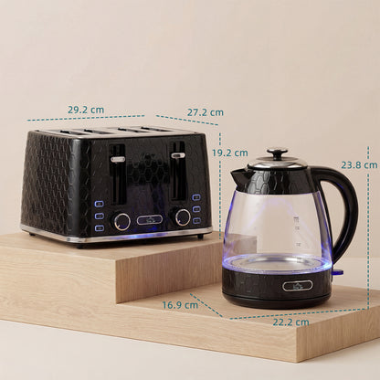 Kettle and Toaster Set with Strix Thermostat, Crumb Tray, Black