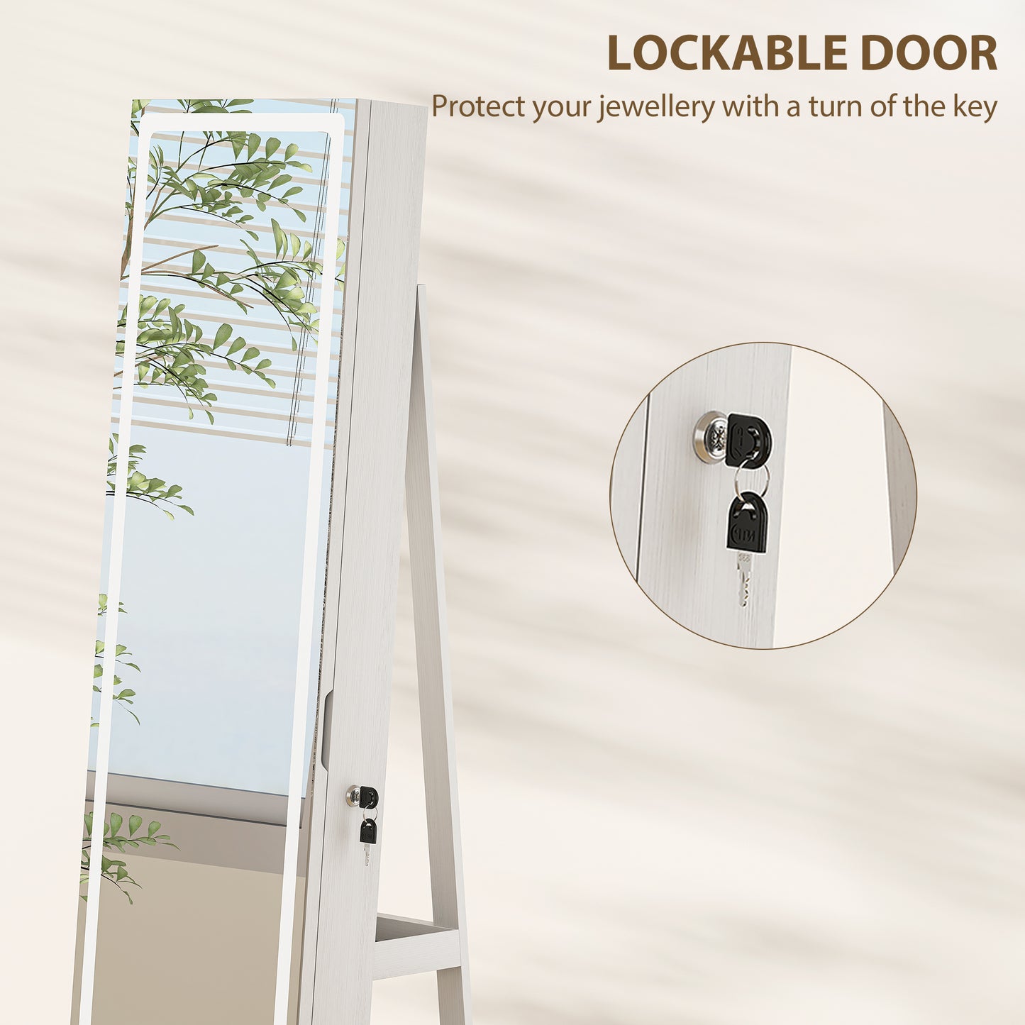 360° Swivel Jewellery Cabinet, Full Length Mirror with Storage, White