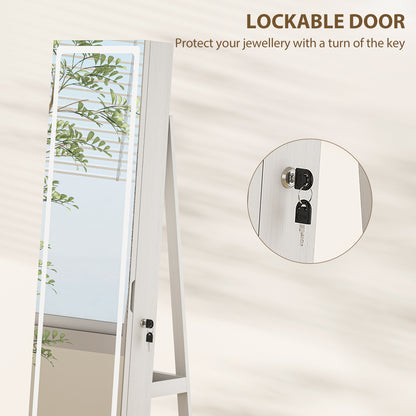 360° Swivel Jewellery Cabinet, Full Length Mirror with Storage, White