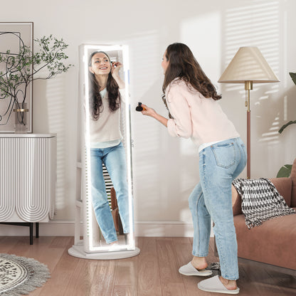 360° Swivel Jewellery Cabinet, Full Length Mirror with Storage, White