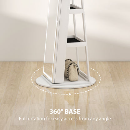 360° Swivel Jewellery Cabinet, Full Length Mirror with Storage, White