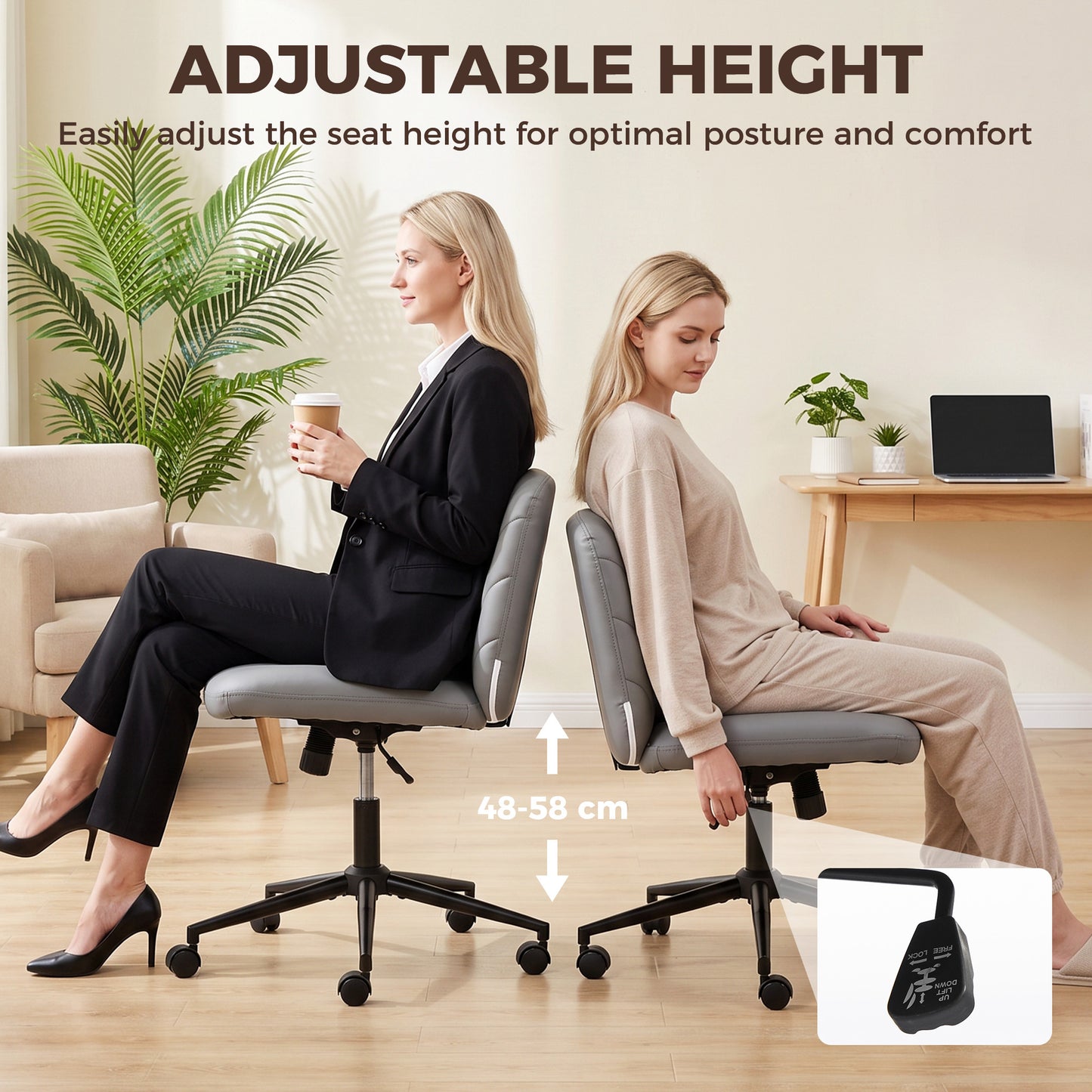 Criss Cross Legged Office Chair Height Adjustable Grey