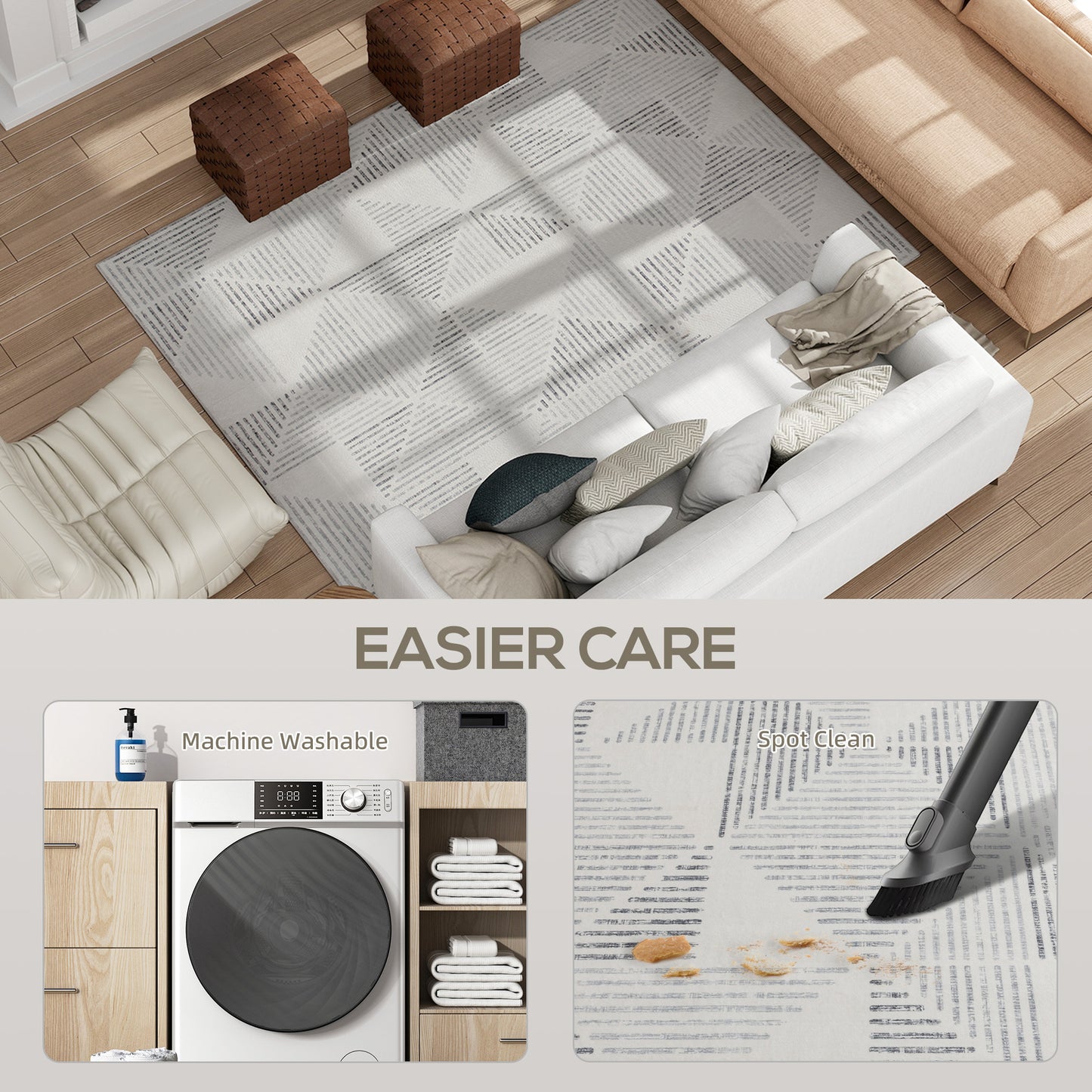 Non-Slip Large Rug for Living Room 230 x 160 cm, Grey