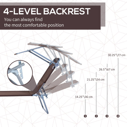 Reclining Chair Sun Lounger Folding Lounger Seat with Sun Shade Awning Beach Garden Outdoor Patio Lounger Adjustable (Brown)