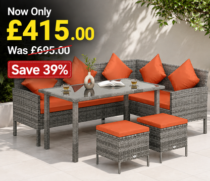 5Pcs Rattan Dining Corner Sofa Set, Garden Furniture Set, Orange