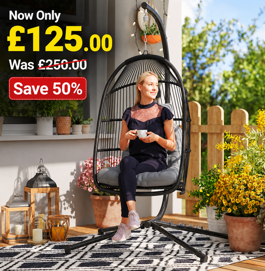 Rattan Hanging Egg Chair with Stand, Cushion, Dark Grey