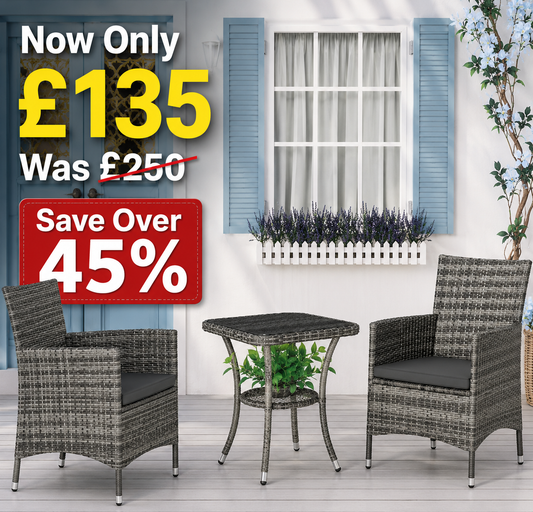 Stylish 3 Piece Outdoor Rattan Bistro Set with Cushions in Mixed Grey