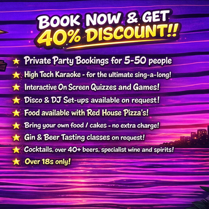 Private Party Room Hire at Krafty J's for just £60 per Night (That's a Massive 40% Off!) – Karaoke, DJ Setup, Disco Lights & Space for 5-50 Guests!