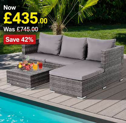 3PC Rattan Garden Furniture Storage Set 4 Seater Wicker Coffee Table Conservatory Sun Lounger Reclining Set Outdoor Weave with Cushion Grey