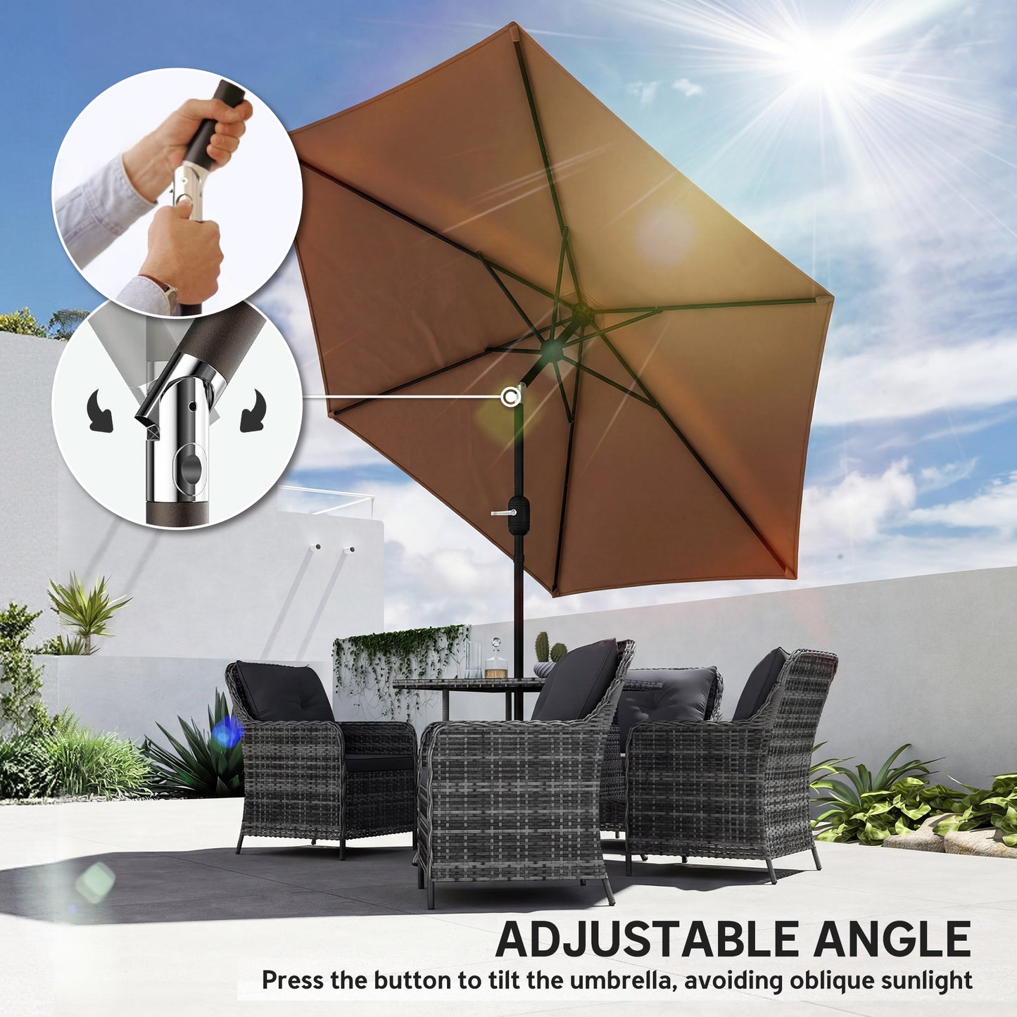 2.6M Garden Parasol Umbrella with Aluminium Pole, Tilt, Crank