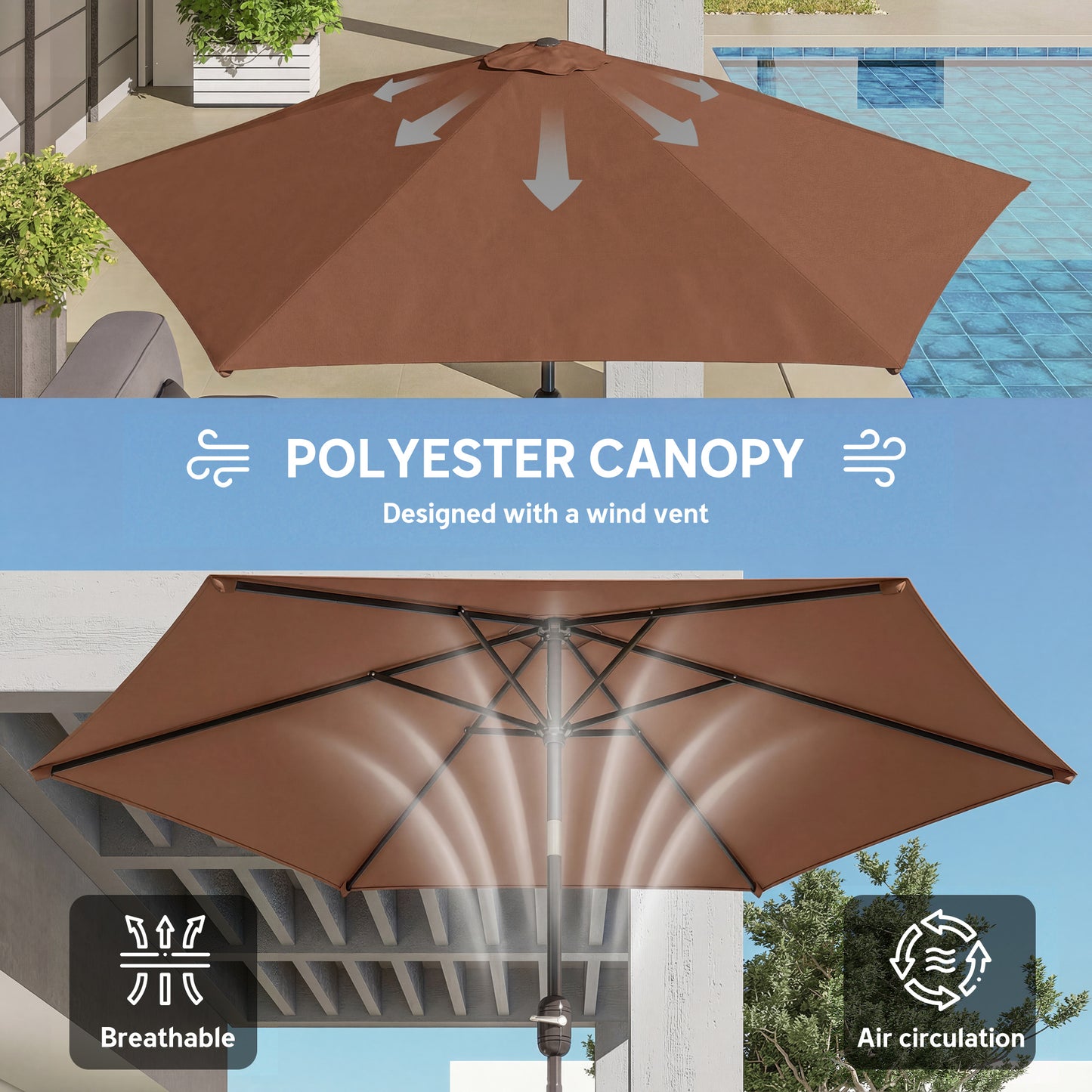 2.6M Garden Parasol Umbrella with Aluminium Pole, Tilt, Crank