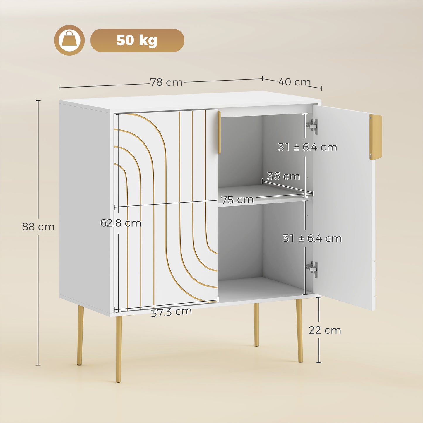 Modern Kitchen Cupboard with 2 Doors and Adjustable Shelf, White