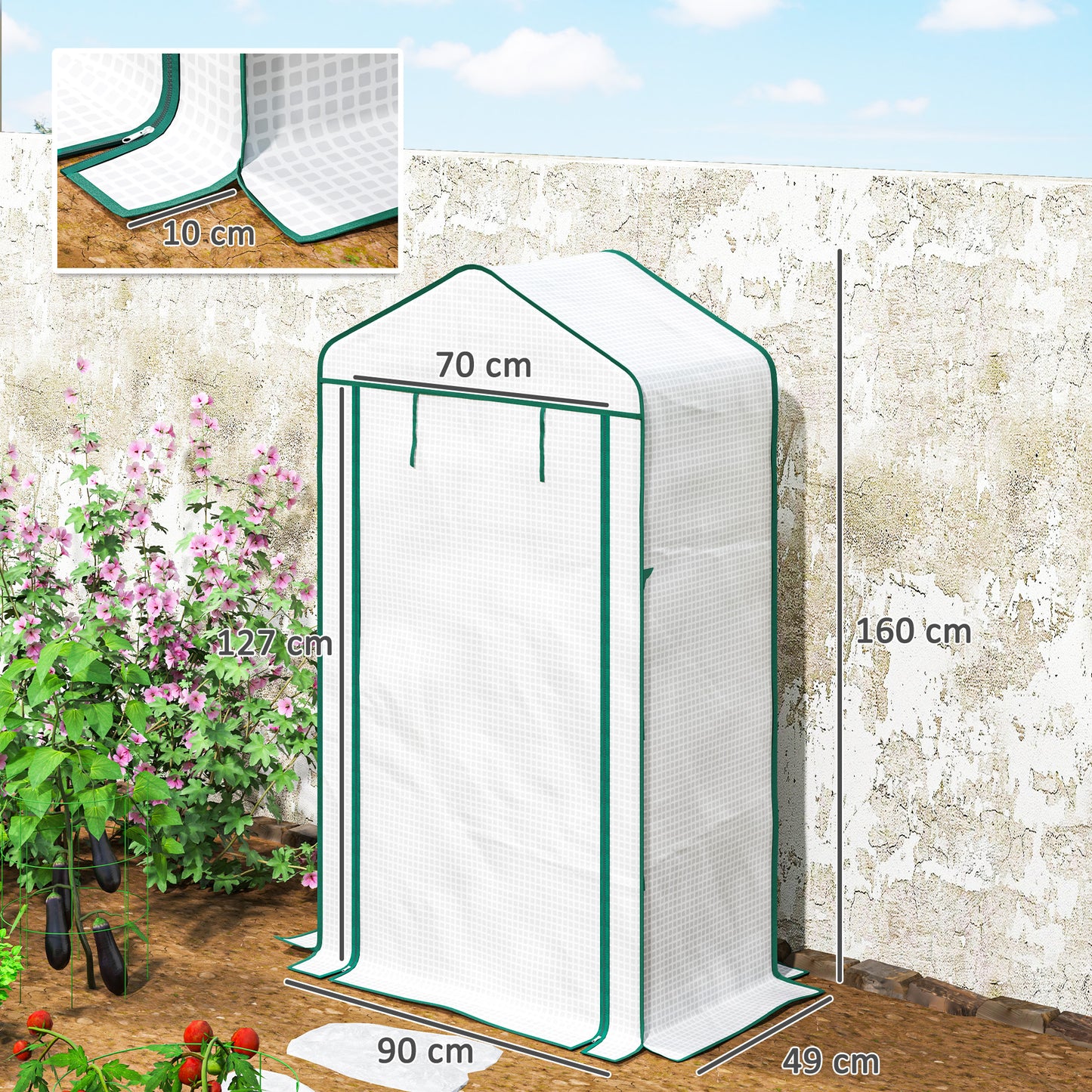 90 x 49 x 160cm Portable Mini Greenhouse with Shelves, White