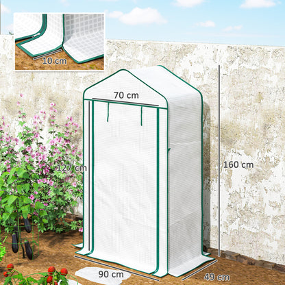 90 x 49 x 160cm Portable Mini Greenhouse with Shelves, White