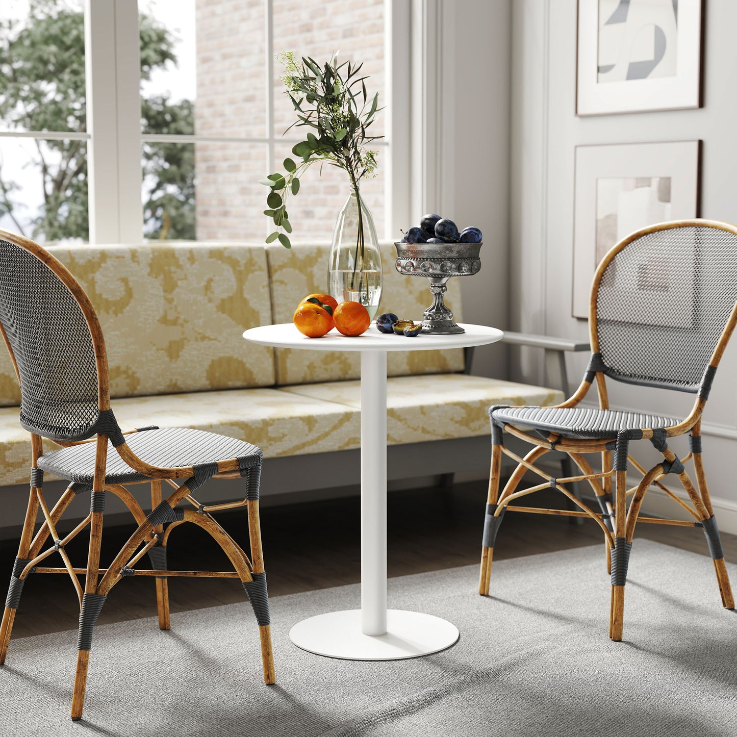 Dining Table, 60 cm Round Kitchen Table for 2 with Steel Base, White
