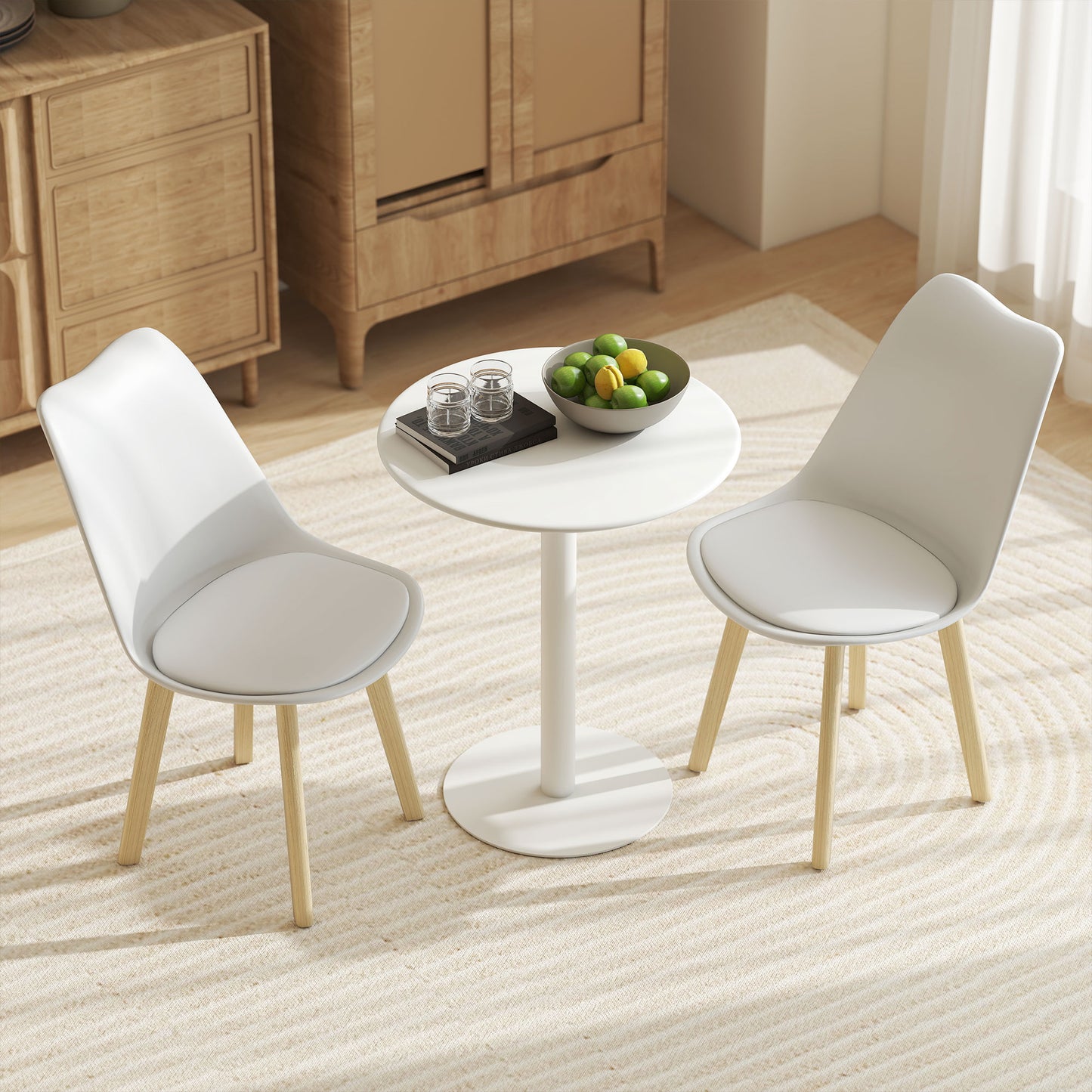 Dining Table, 60 cm Round Kitchen Table for 2 with Steel Base, White