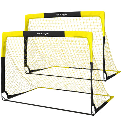 Set of 2 Pop Up Football Goal, 5 x 3.5ft Portable Folding Football Net with Carry Bag, 8 U-Shaped Ground Stakes, Fibreglass Pole, Training Equipment for Indoor and Outdoor Use, Easy Setup