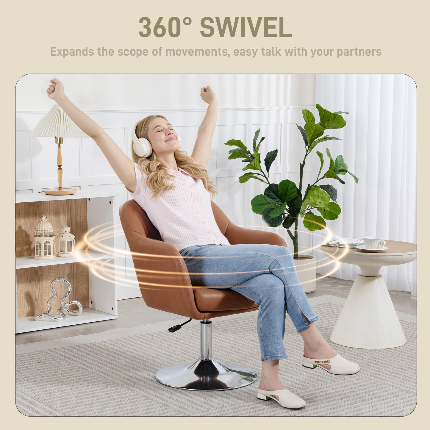 Stylish Retro Swivel Tub Chair Steel Frame Cushion Seat Dark Brown