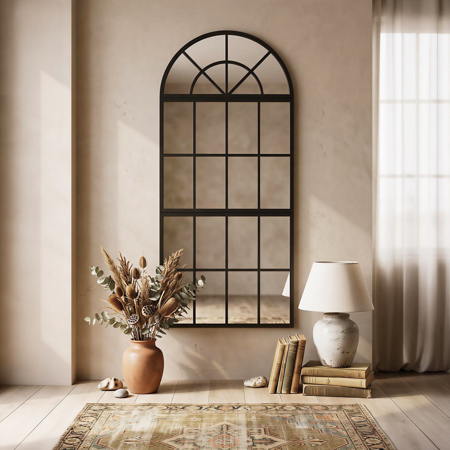 Large Arched Wall Mirror with 3-Piece and Tempered Glass