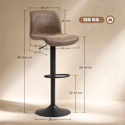 Barstools Set of 2, Dining Stools with Backrest and Footrest, Brown