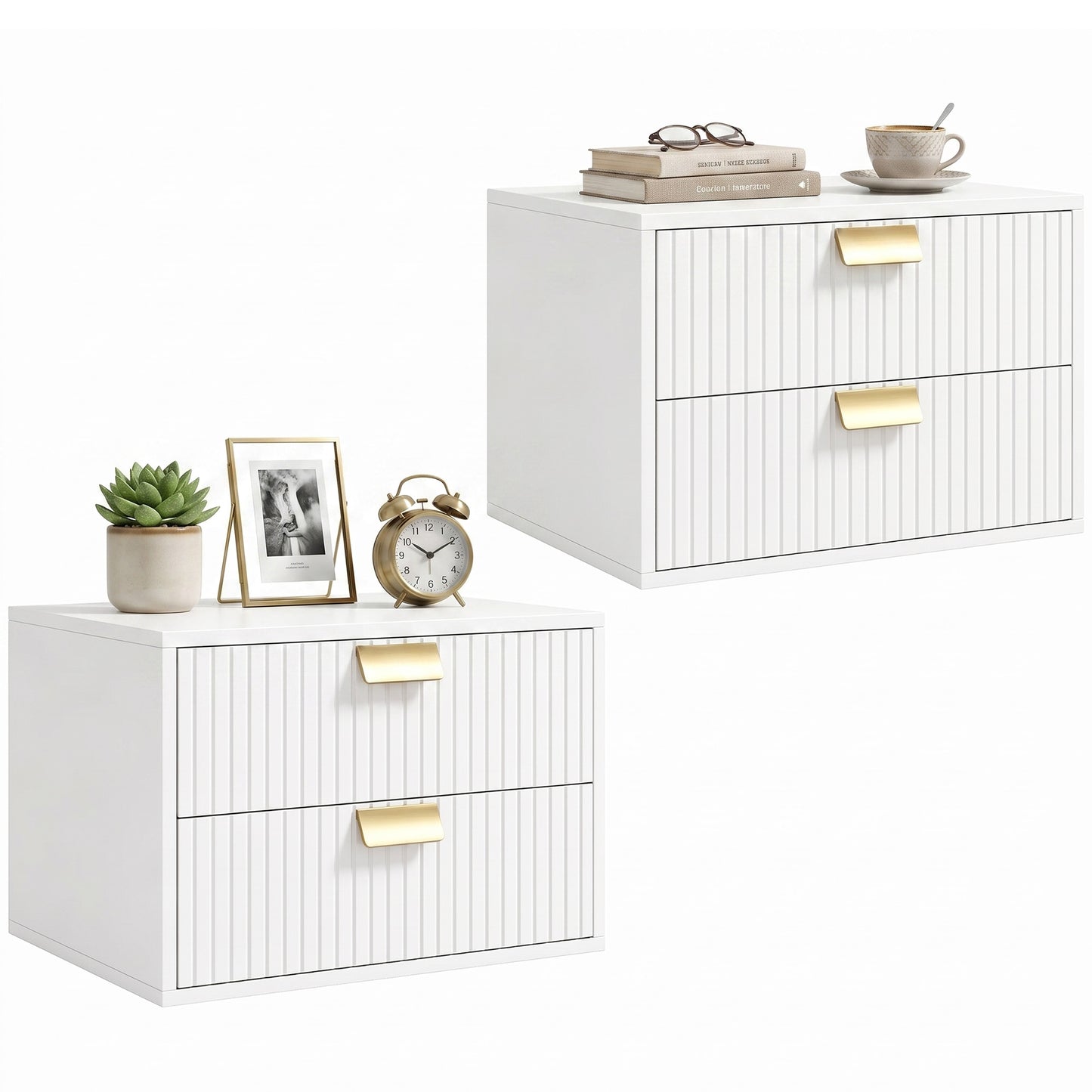 2pcs Modern Floating Nightstands,  2 Drawers Bedside Tables, White
