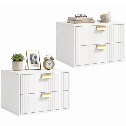 2pcs Modern Floating Nightstands,  2 Drawers Bedside Tables, White