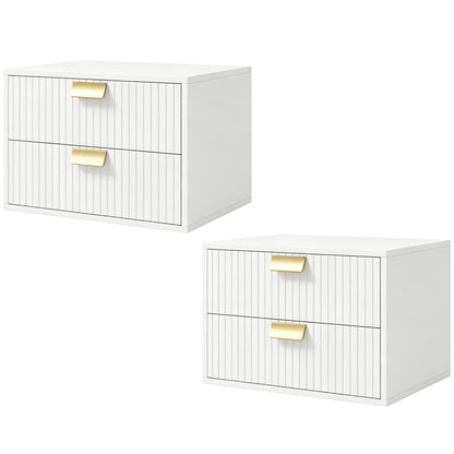 2pcs Modern Floating Nightstands,  2 Drawers Bedside Tables, White