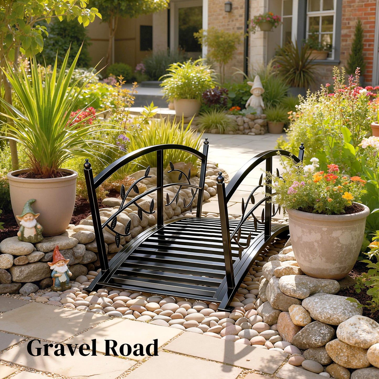 1.2M Metal Garden Bridge with Safety Railings, Outdoor Pond Bridge