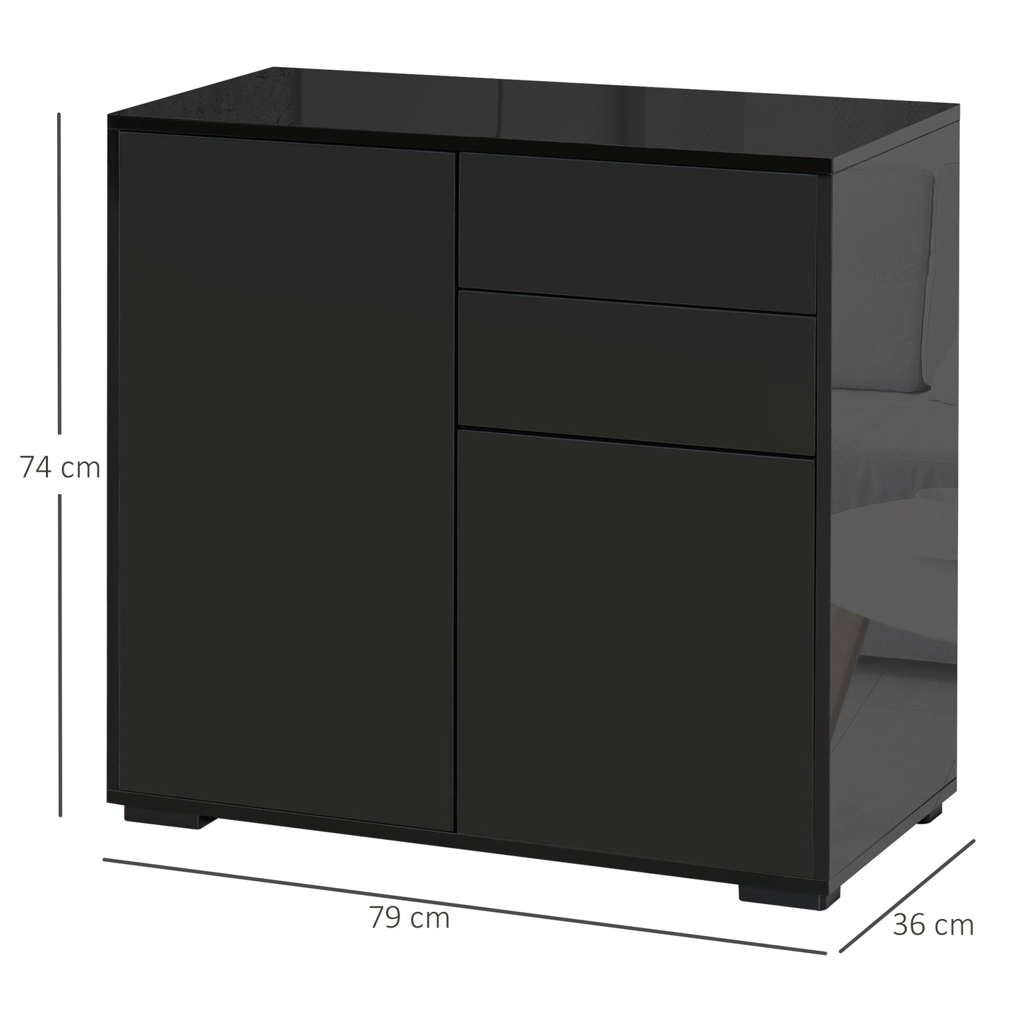 Side Cabinet with 2 Door Cabinet and 2 Drawer for Home Office, Black