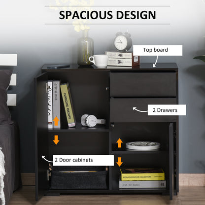 Side Cabinet with 2 Door Cabinet and 2 Drawer for Home Office, Black