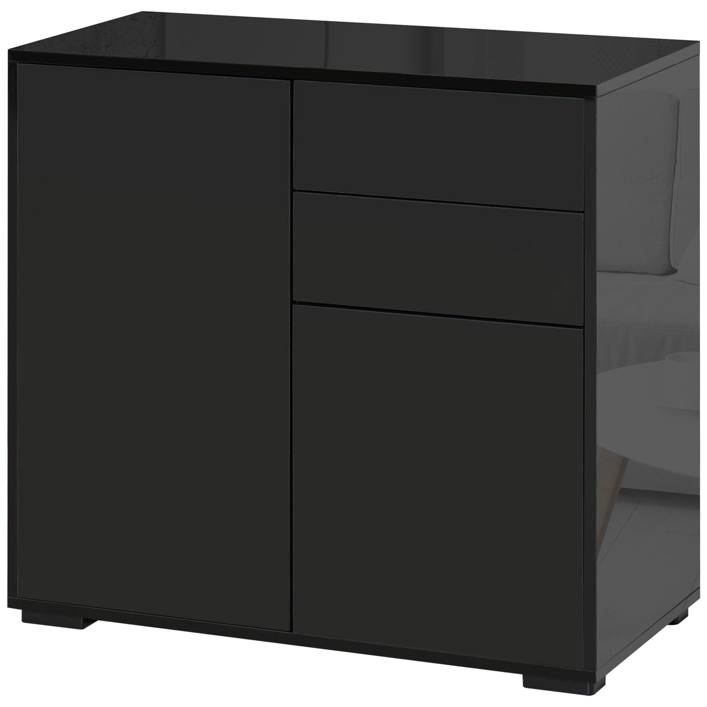 Side Cabinet with 2 Door Cabinet and 2 Drawer for Home Office, Black