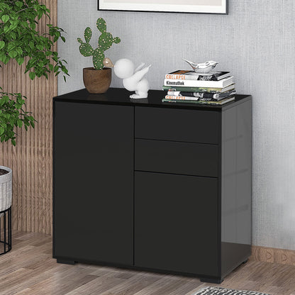 Side Cabinet with 2 Door Cabinet and 2 Drawer for Home Office, Black