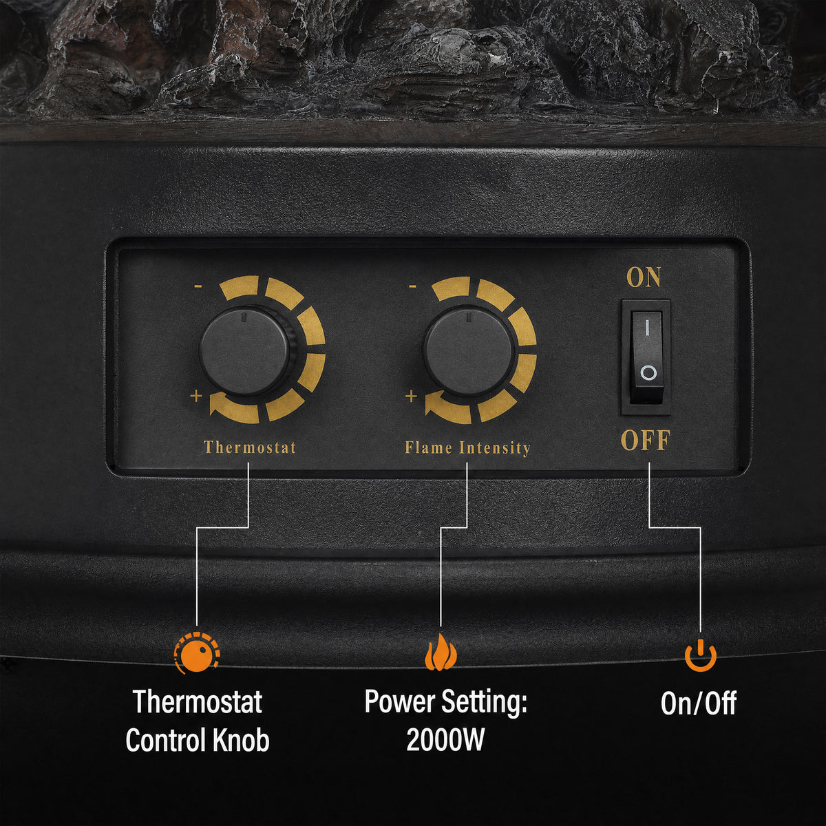 Electric Fireplace Stove with Realistic Flame, Fire Place, Black