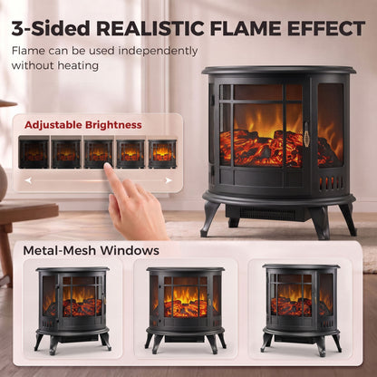 Electric Fireplace Stove with Realistic Flame, Fire Place, Black