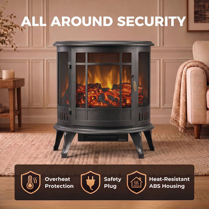 Electric Fireplace Stove with Realistic Flame, Fire Place, Black