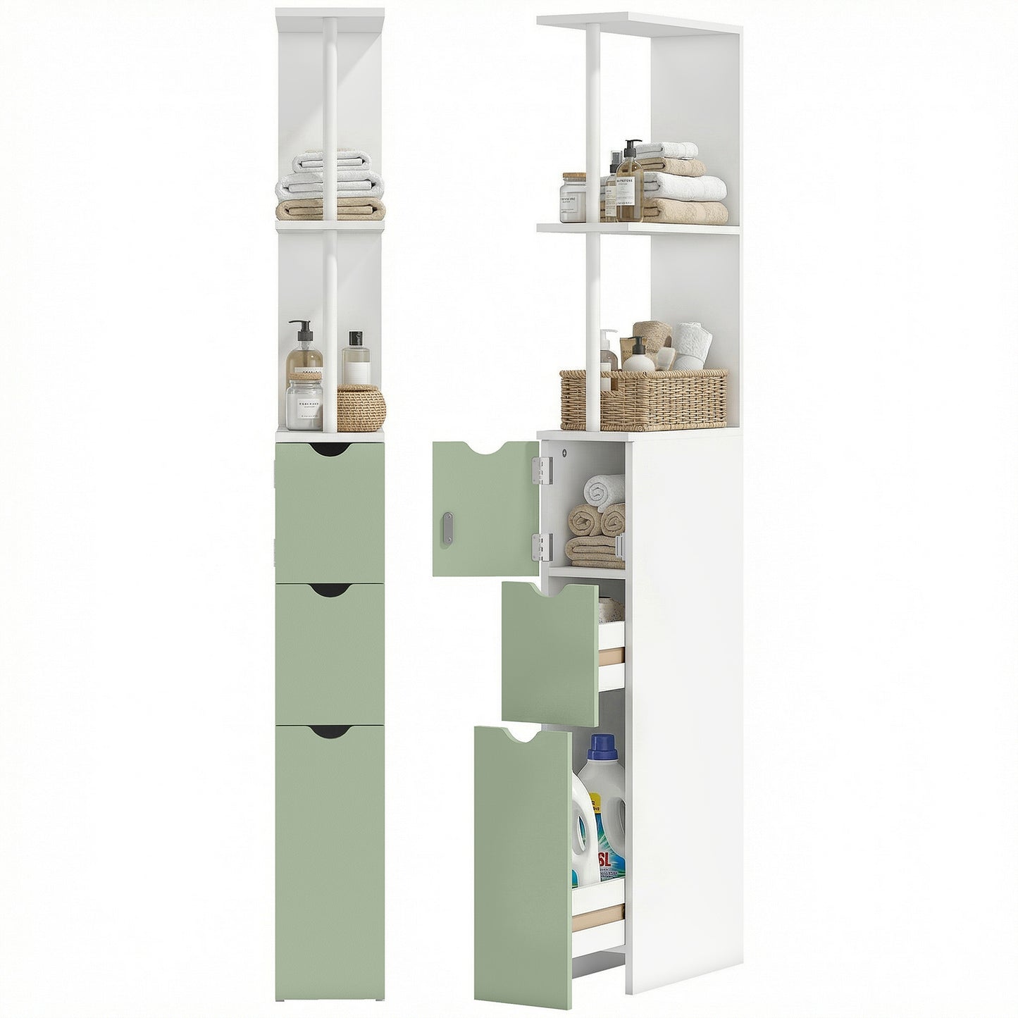 Freestanding Bathroom Storage Cabinet with 2-Tier Shelf, Light Green