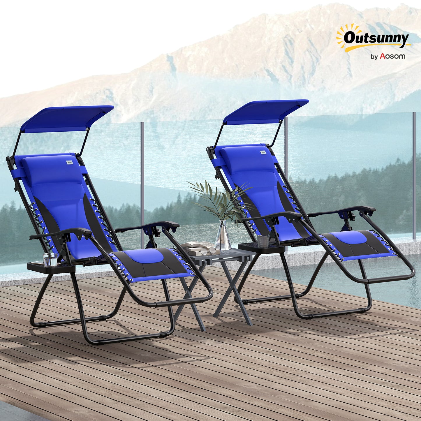 2 Pcs Zero Gravity Lounger Chair, Folding Reclining Chair, Blue