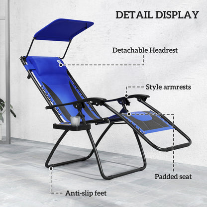 2 Pcs Zero Gravity Lounger Chair, Folding Reclining Chair, Blue
