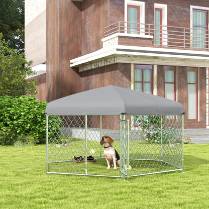 Outdoor Dog Kennel w/ Water-Resistant UV-Resistant Roof 2.1 x 1.85 x 1.5m