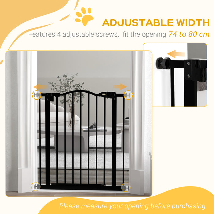 Metal 74-80cm Adjustable Pet Gate Safety Barrier w/ Auto-Close Door Black