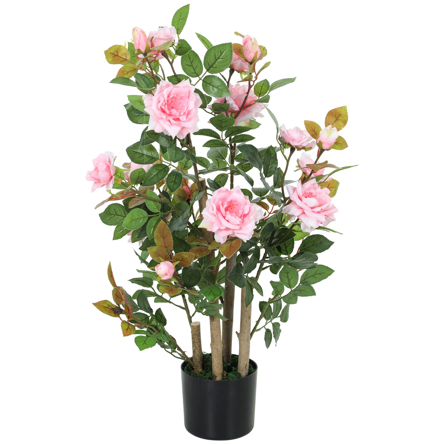 90cm Artificial Rose Tree with 344 Silk Leaves and 17 Flowers, Pink
