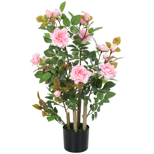 90cm Artificial Rose Tree with 344 Silk Leaves and 17 Flowers, Pink