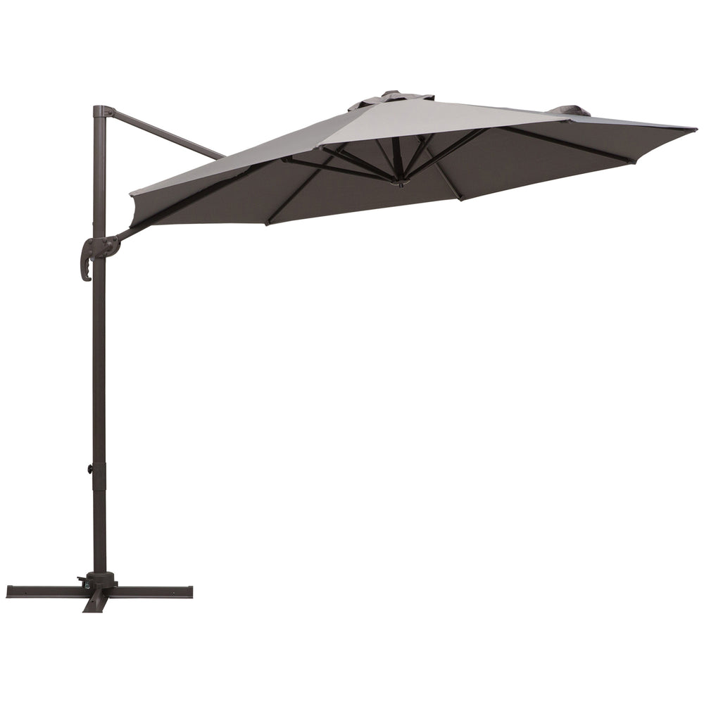 3M Roma Umbrella Sun Shade Cantilever Hanging Parasol w/ Cross Base Hand Crank Aluminium Frame 360√Ç¬∞Rotation - Grey